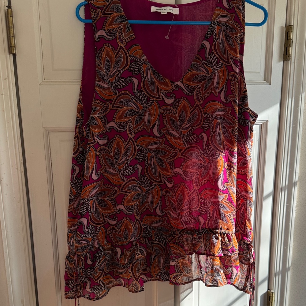 Rose & Olive Hot Pink Floral Sleeveless Top